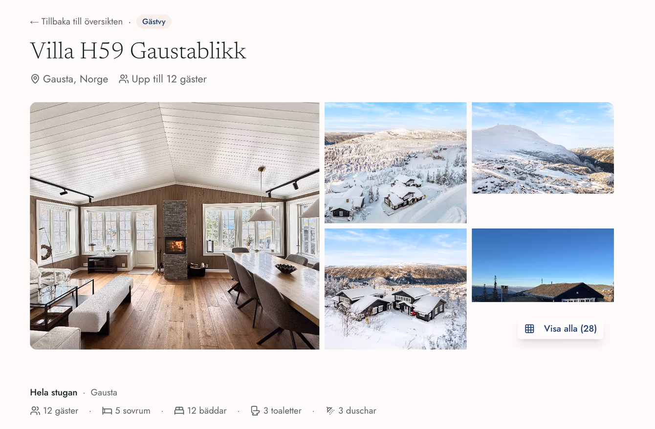 Minvira på datorn: gästvy för en stuga med bildgalleri